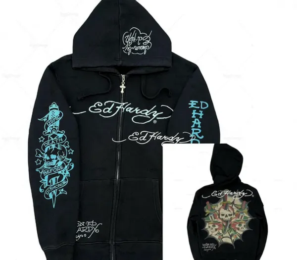 Design Ed Hardy Death Before Dishonor Black Zip-Up Hoodie - 1