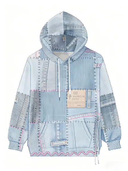 Design Blue Harbour Jeans Patchwork Denim Hoodie Blue Hoodie - 1