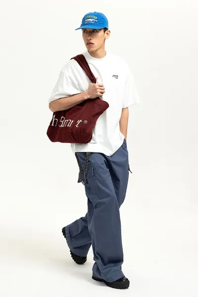 Design Embroidered Script Logo Burgundy Oversized T-Shirt - 18