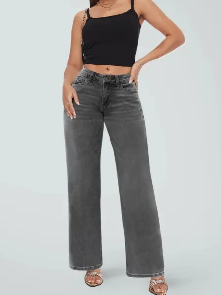 Design Wide-Leg High-Rise Gray Washed Jeans - 5