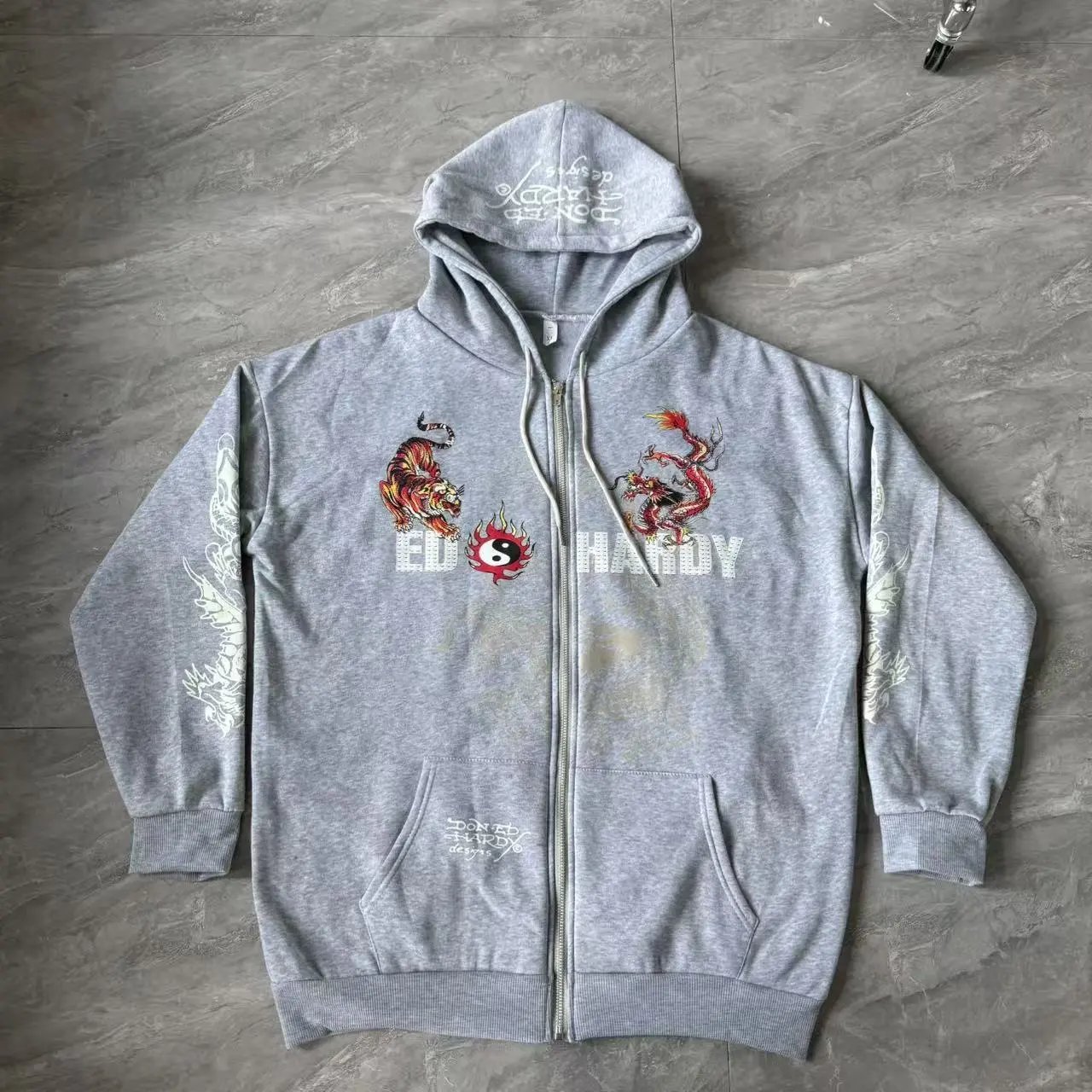Design Ed Hardy Tattoo Hoodie Olive Green Zip-Up Hoodie - 16