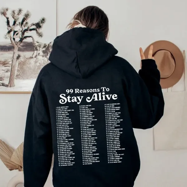 Design '99 Reasons To Stay Alive' Black Graphic Hoodie - 1