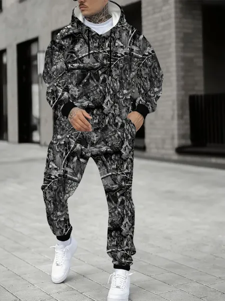 Design Camo Print Hoodie and Sweatpants Set Multicolor Tracksuit - 8