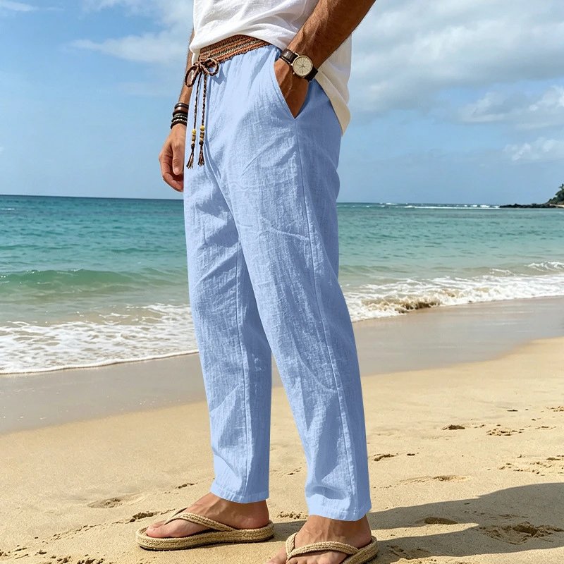 Design Bohemian Linen Drawstring Pants White - 19