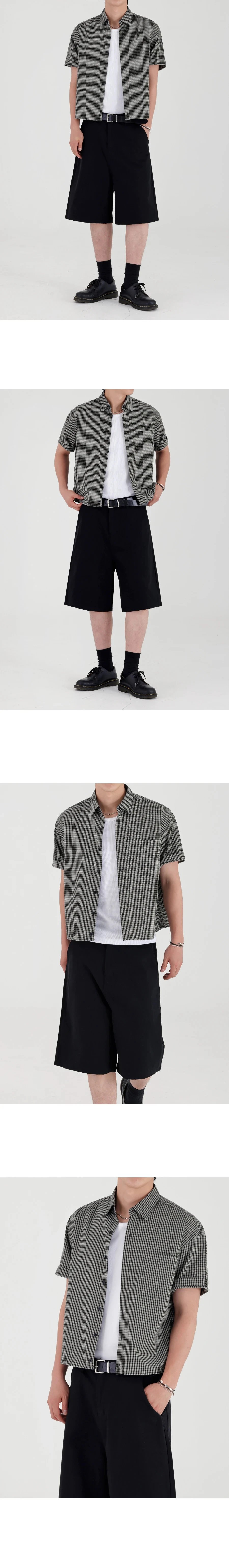 Design Short-Sleeve Gingham Shirt Olive Green Tops Shirt - 7