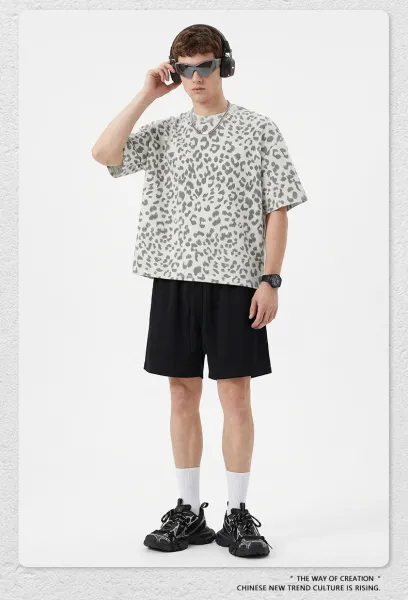 Design Beingmove Leopard Print Oversized T-Shirt Gray T-Shirts - 22