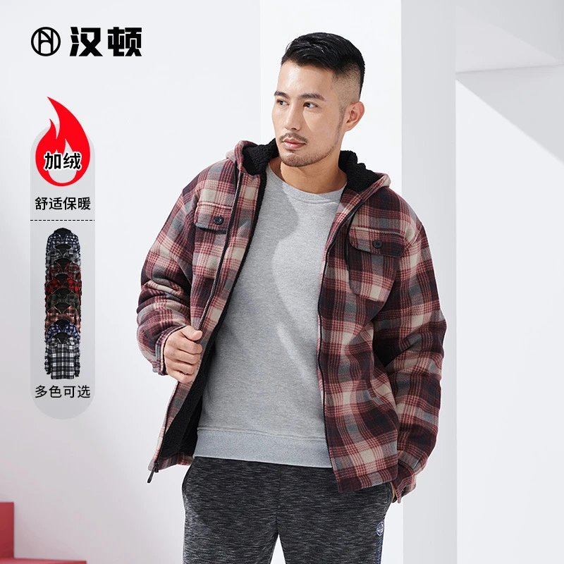 热卖 亚马逊男士欧码卫衣外套青少年条纹格子帽衫冬季加绒