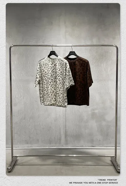 Design Beingmove Leopard Print Oversized T-Shirt Gray T-Shirts - 24