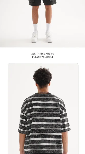 Design Acid Wash Stripe Oversized T-Shirt - 7