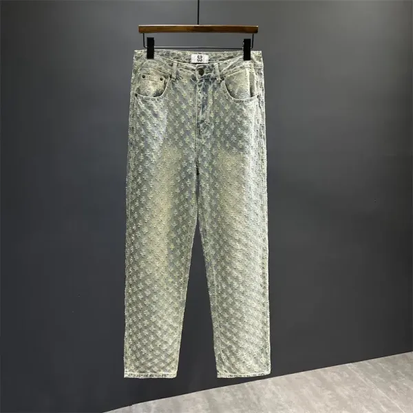 Design Floral Print Acid Wash Jeans - 1
