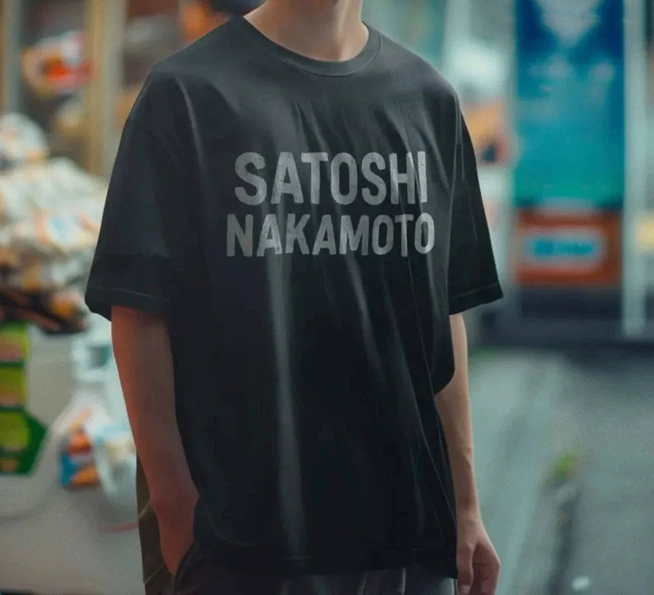 Design Satoshi Nakamoto Logo Print Washed Black T-Shirt T-Shirts - 7