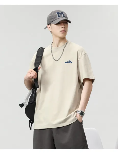Design Mountain Embroidery Olive Green T-Shirt Tops.t Shirts - 17