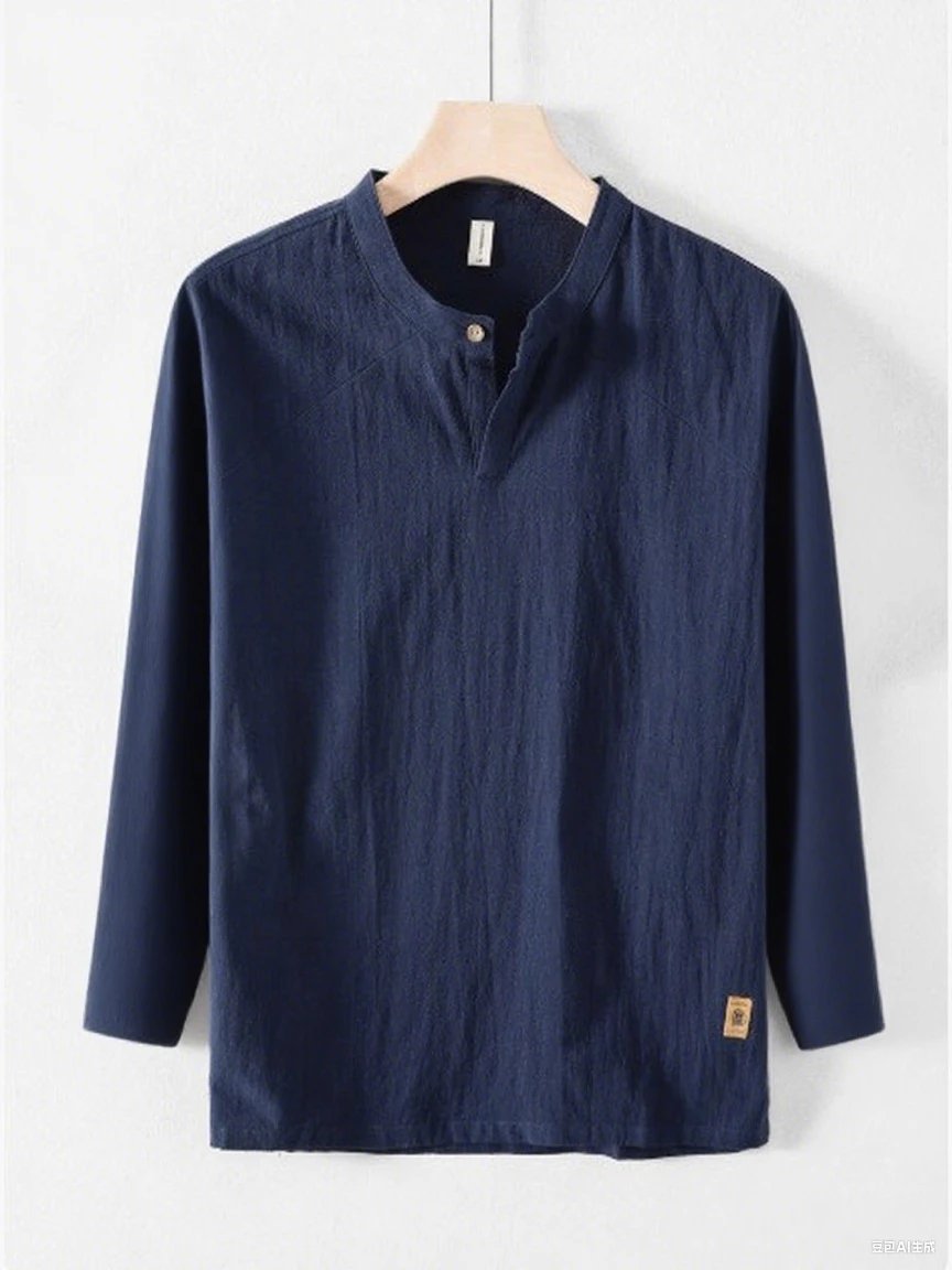 Design Henley Long Sleeve Shirt Gray Tops Shirt - 13