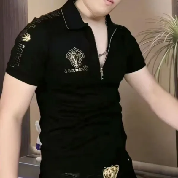 Design Zip-Front Polo Black Top - 3