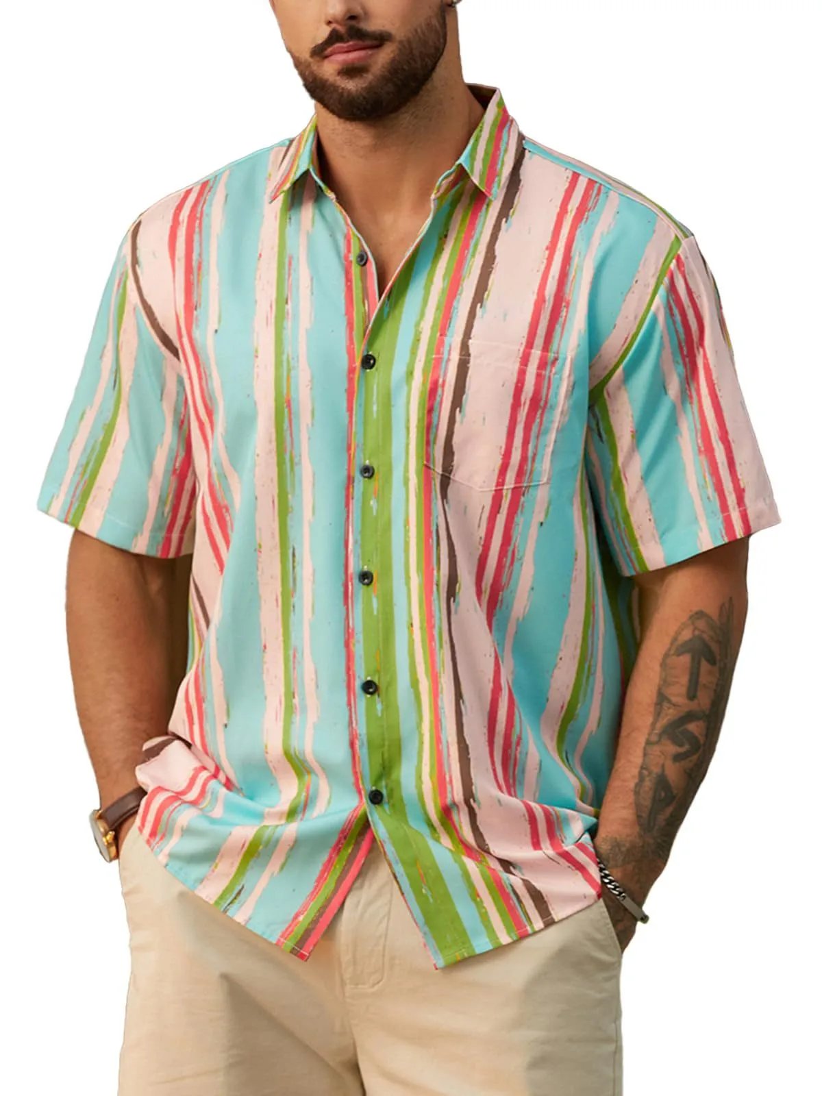 Design Harddaddy Striped Short-Sleeve Button-Up Shirt White and Gray Shirt - 14
