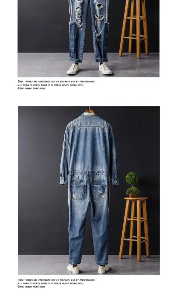 Design Distressed Denim Jumpsuit Blue Sets - 4
