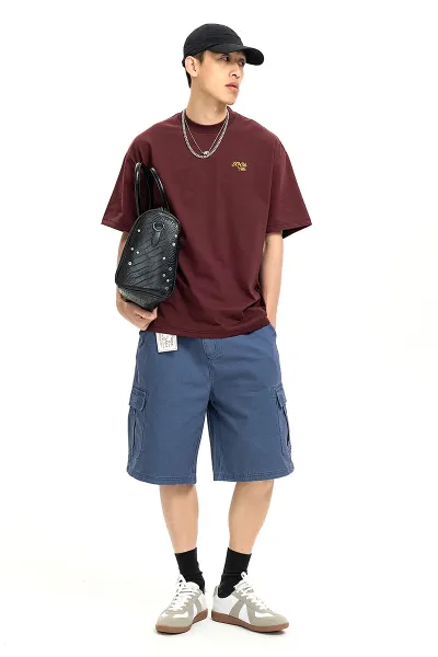 Design Embroidered Script Logo Burgundy Oversized T-Shirt - 13
