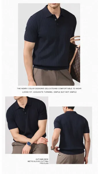 Design Ribbed Knit Polo Shirt in Cream with White Trousers Tops Polo - 9