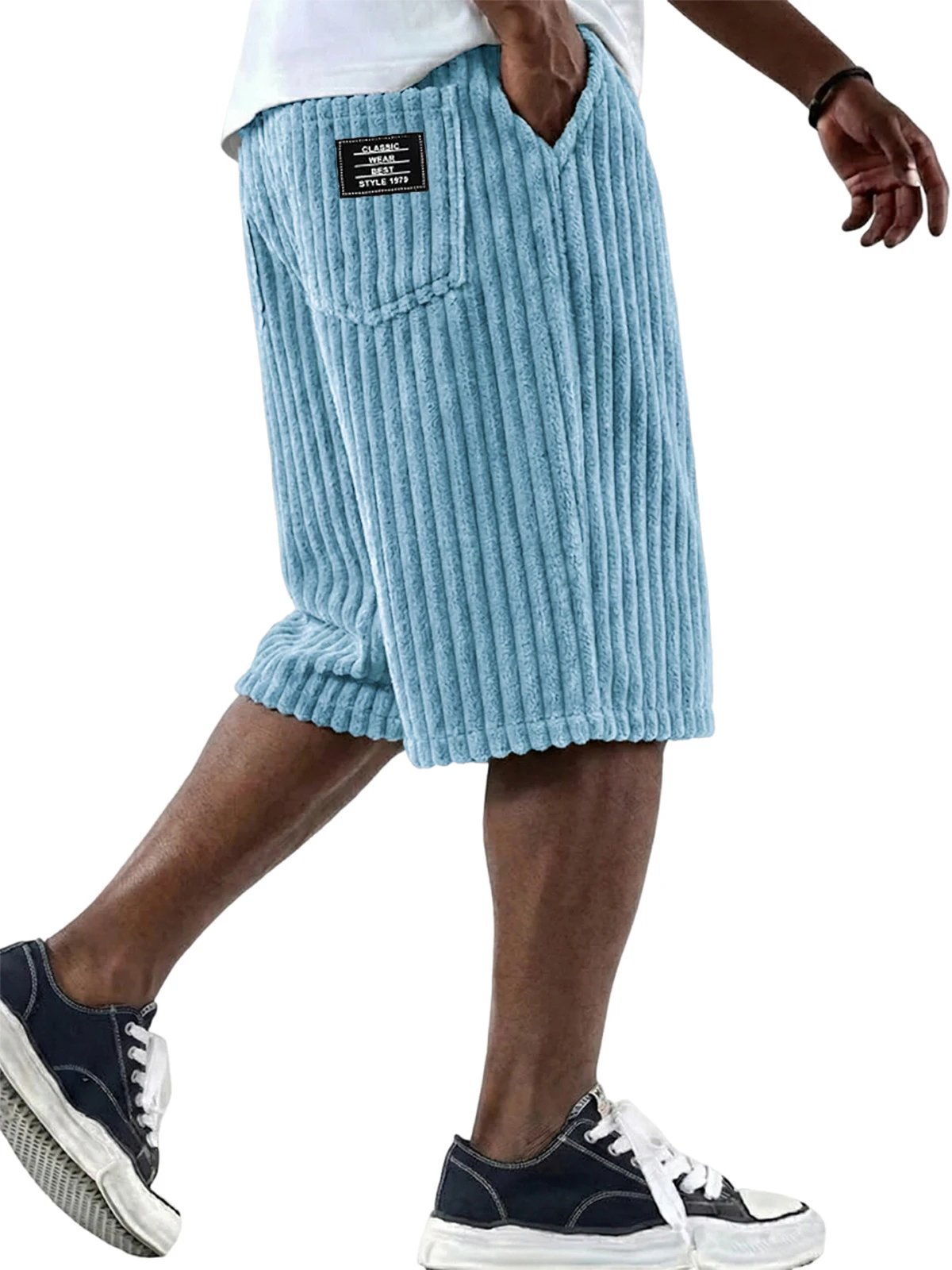 Design Corduroy Shorts Light Blue Casual Shorts - 1