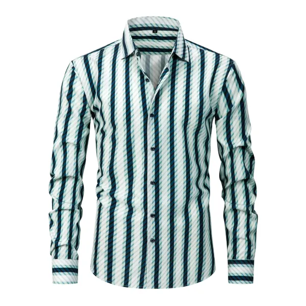Design Striped Button-Down Shirt in Teal and White - 1