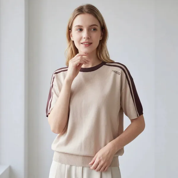 Design TAYCO Striped Knit T-Shirt Beige T-Shirts - 1