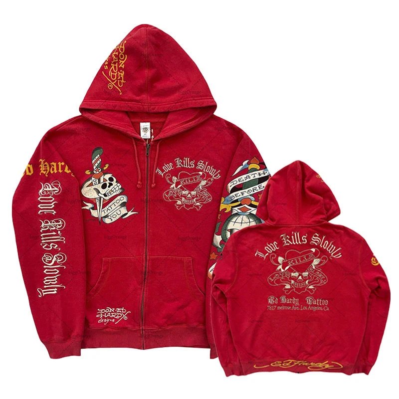 Design Ed Hardy Faith Hope Charity Devil Wing Zip-Up Hoodie Black Hoodie - 6