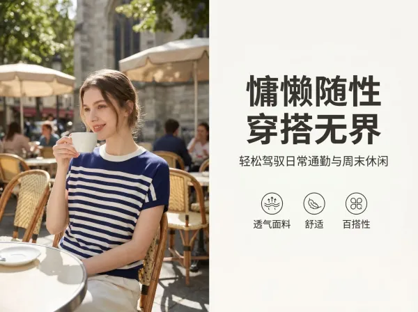 Design Striped Knit Short-Sleeve Sweater White / Black - 8