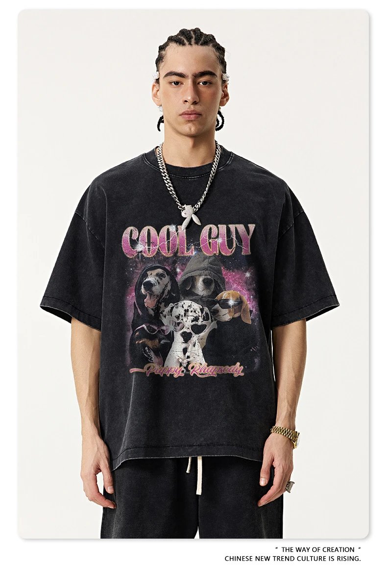 Design BE Thrived Cool Guy Puppy Rhapsody Vintage Black T-Shirt T-Shirts - 19