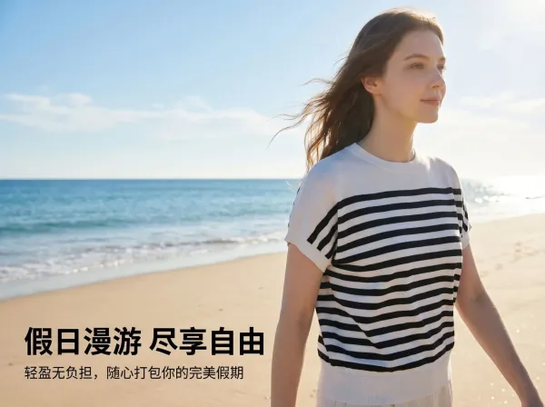 Design Striped Knit Short-Sleeve Sweater White / Black - 13