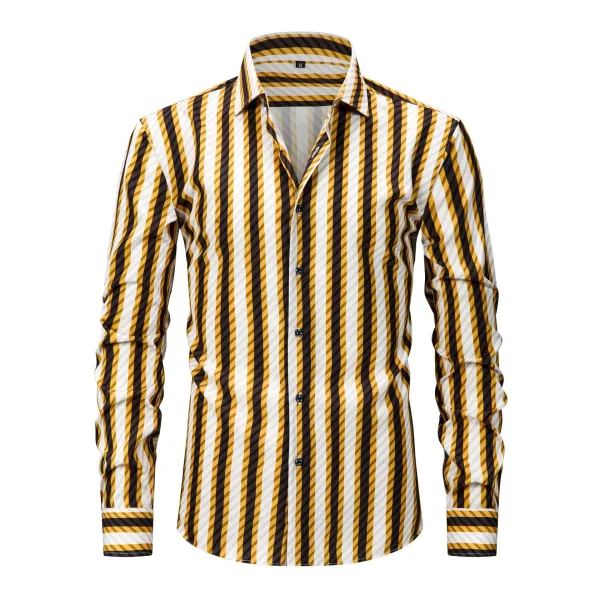 Design Striped Long-Sleeve Button-Up Shirt Yellow Black White - 1