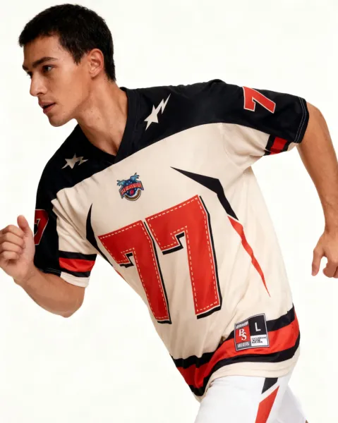 Design Kingson Custom Football Jersey 77 Cream Red Black Jersey - 7