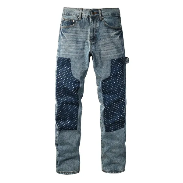 Design Studded Knee Panel Black Denim Jeans - 13