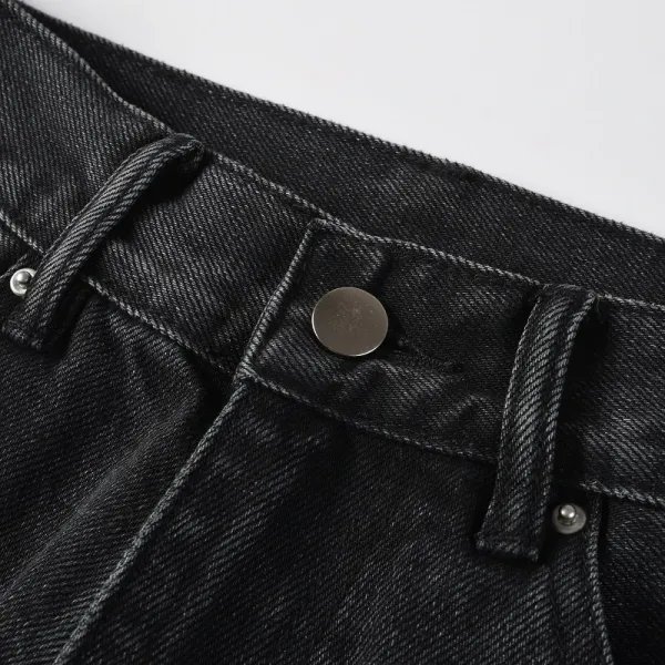 Design Studded Knee Panel Black Denim Jeans - 5