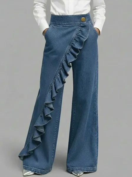 Design Ruffled Flare Jeans Blue - 8