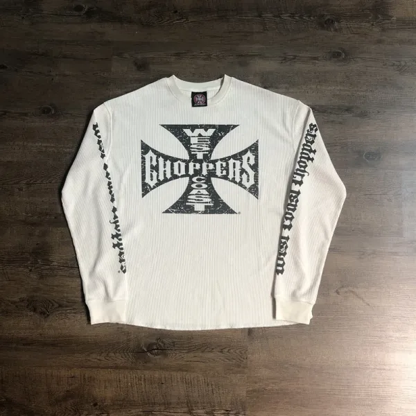 Design West Coast Choppers Iron Cross Thermal Long Sleeve T-Shirt White T-Shirts - 1