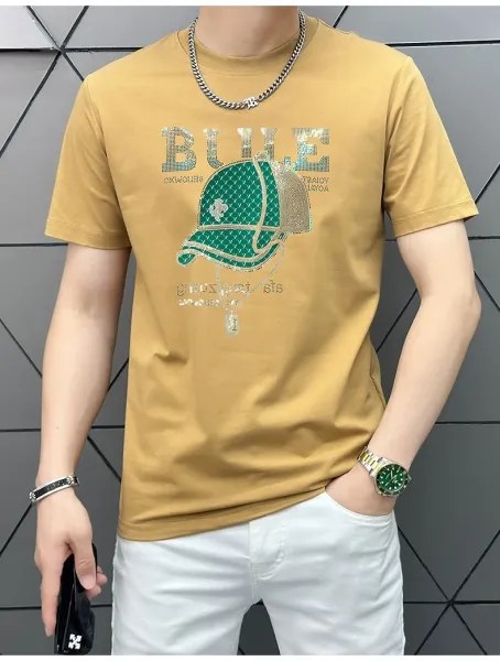 Design Bule Graphic Rhinestone Embellished Yellow T-Shirt - 23