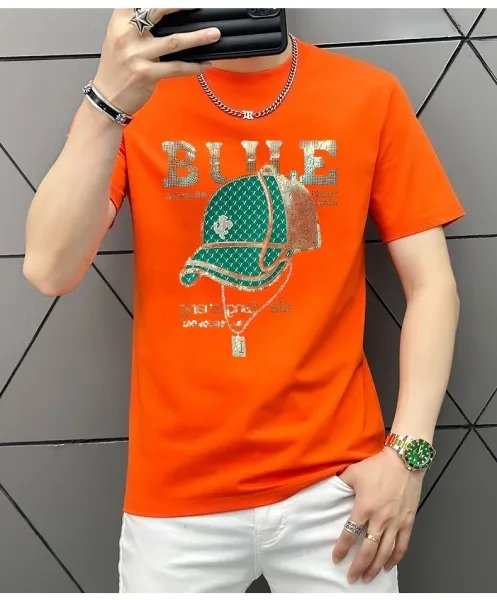 Design Bule Graphic Rhinestone Embellished Yellow T-Shirt - 25