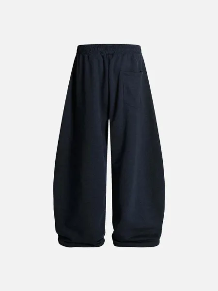 Design Wide-Leg Track Pants with Yellow Stripes and '77' Embroidery Navy Sweatpants - 12