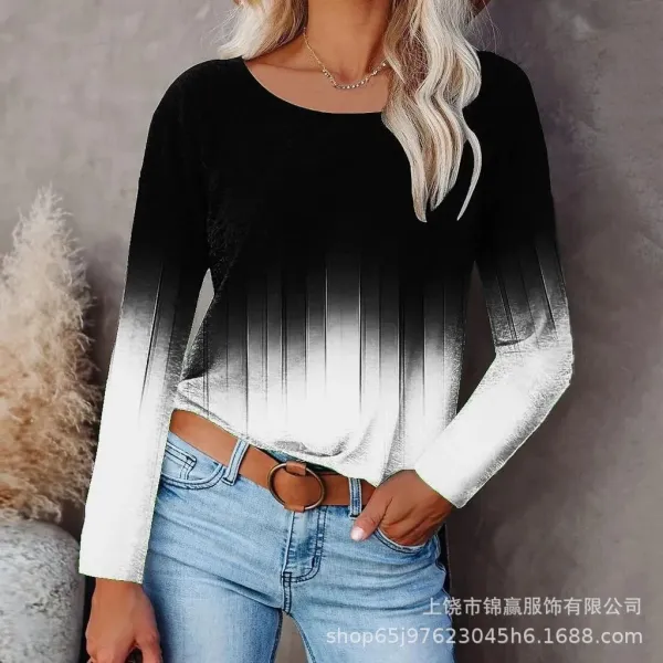 Design Gradient Ombre Long Sleeve Top Black to White - 1