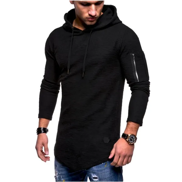 Design Longline Hoodie with Zippered Sleeve Pocket Gray - 10