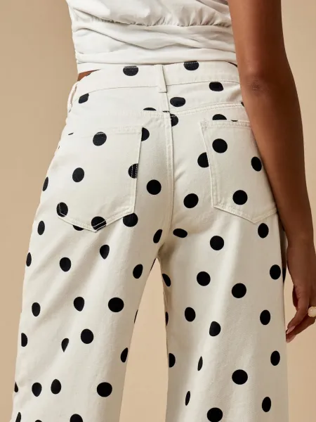 Design Polka Dot Wide-Leg Trousers Brown with White Dots Pants - 10