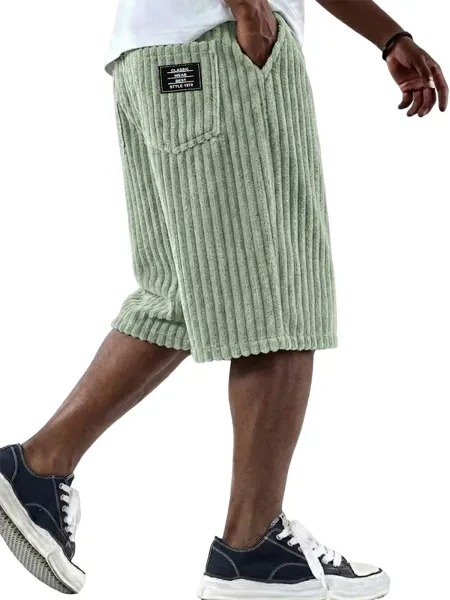 Design Corduroy Shorts Light Blue Casual Shorts - 13