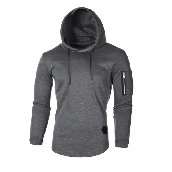Design Longline Hoodie with Zippered Sleeve Pocket Gray - 14