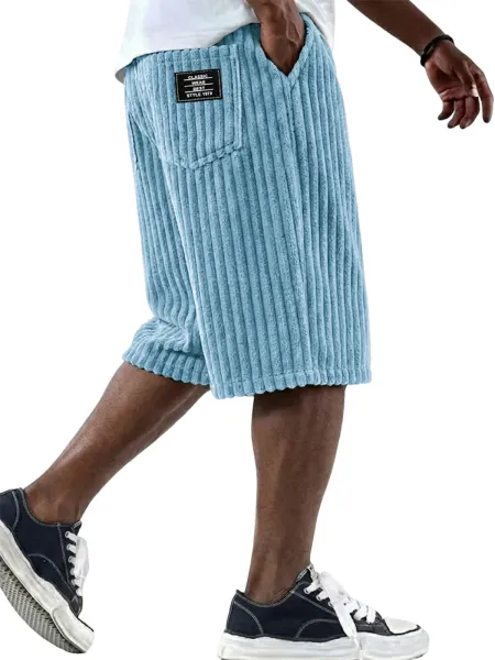 Design Corduroy Shorts Light Blue Casual Shorts - 6