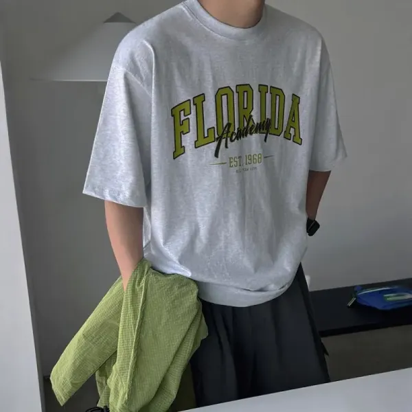 Design Florida Academy Graphic Print Oversized T-Shirt Gray T-Shirts - 3