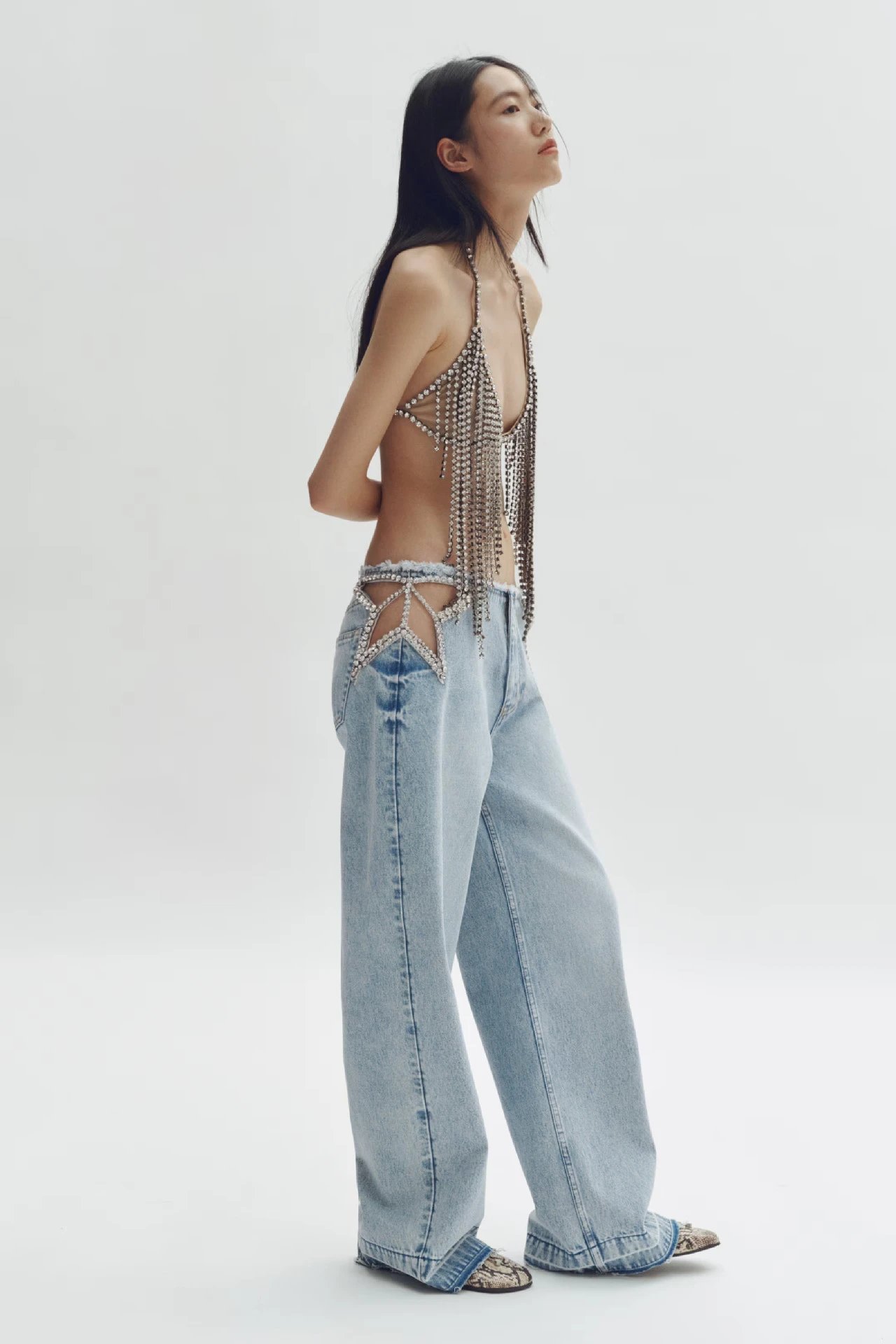 Balenciaga Crystal-Embellished Wide-Leg Jeans Black - 7