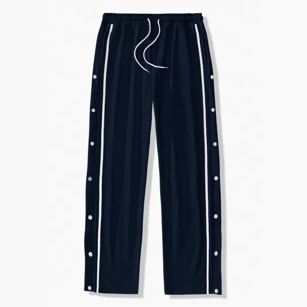 Design Track Pants Navy with White Stripe and Snap Buttons Sweatpants - 1
