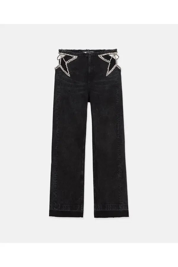 Balenciaga Crystal-Embellished Wide-Leg Jeans Black - 9