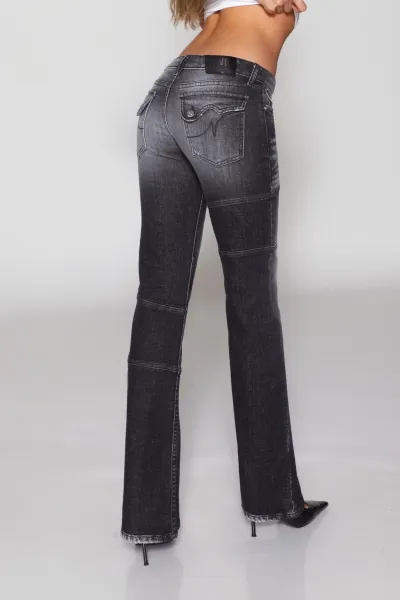 Design Flared Distressed Black Gradient Jeans - 7
