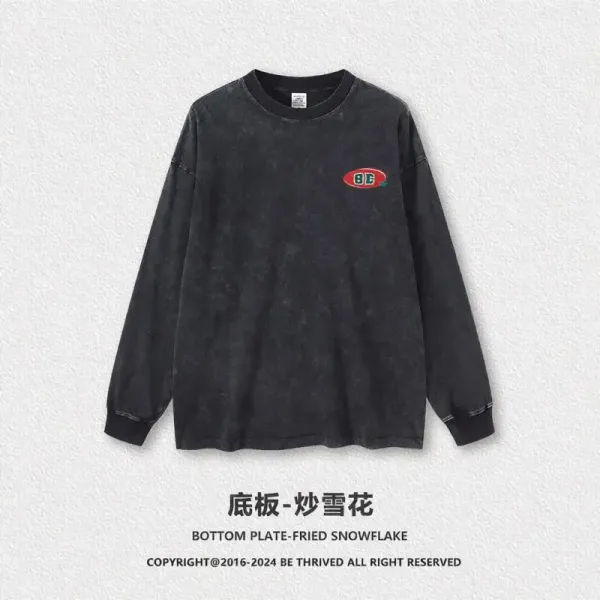 Design Bottom Plate-Fried Snowflake Black Long Sleeve T-Shirt - 1